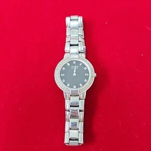 Ladies Citizen Eco Drive Diamond Black Dial Stainless Steel Wrist Watch